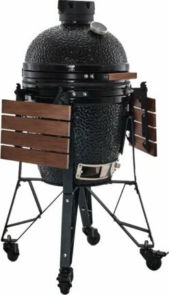 The Bastard Keramikgrill Classic Medium - Complete - Schwarz Glänzend - Modell 2023 -GrillProfi Verkaufs-Shop Bastard Grill Medium Complete Seitentische abgeklappt BC203