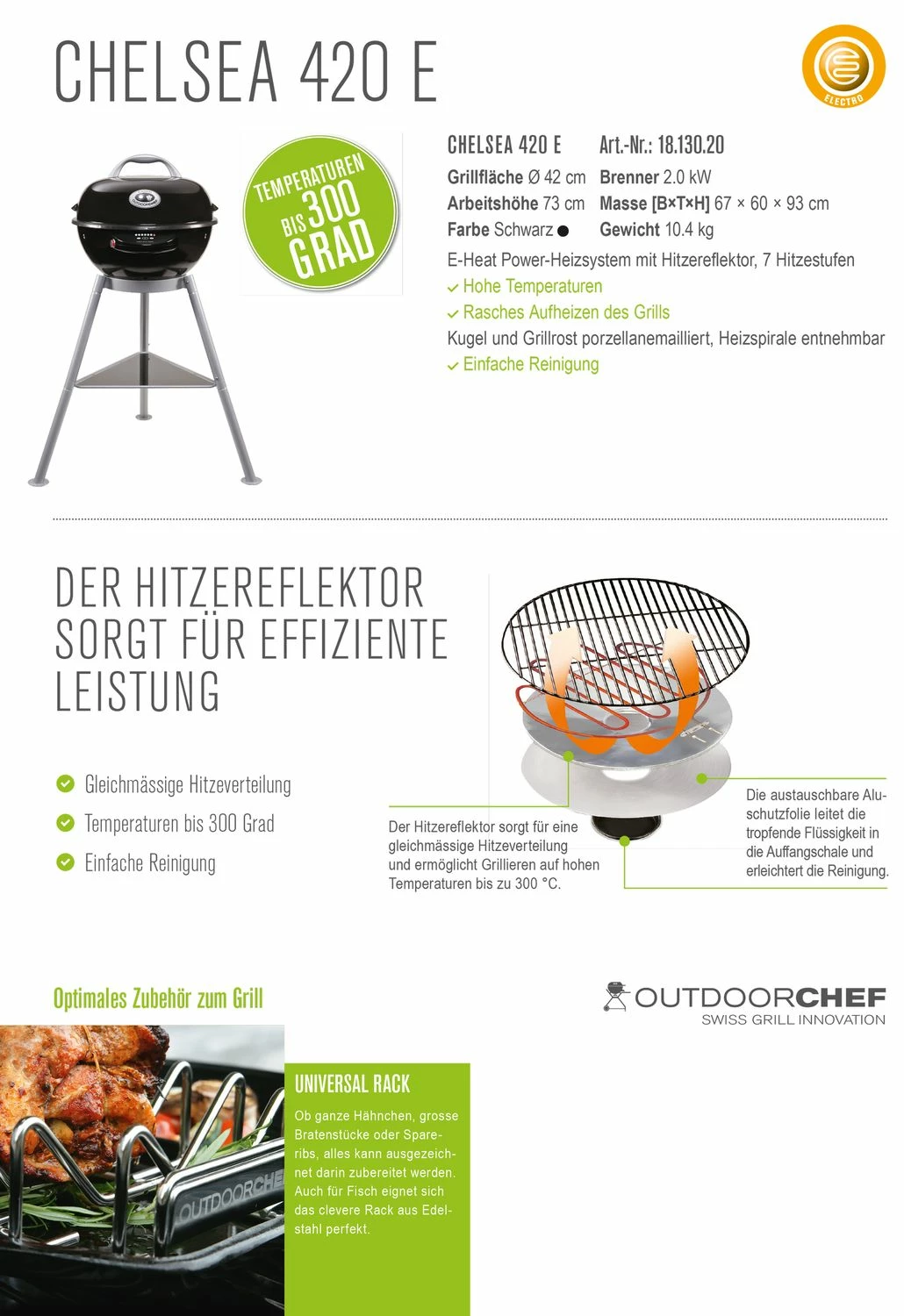 Outdoorchef Chelsea 420E Elektrogrill Kugelgrill Schwarz 4 Outdoorchef Chelsea 420E Elektrogrill Kugelgrill Schwarz – Bild 2