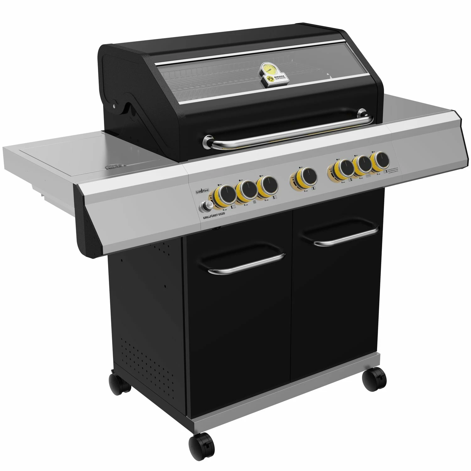 Grillfürst G520G 5-Brenner Gasgrill Borussia Dortmund Edition Mit Hochtemperaturbrenner, Heckbrenner Und Gusseisen Rosten 4 Grillfürst G520G 5-Brenner Gasgrill Borussia Dortmund Edition Mit Hochtemperaturbrenner, Heckbrenner Und Gusseisen Rosten – Bild 2