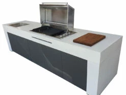Grillfürst Outdoor Küche Aus 3-tlg. Gegossenem Beton Und HPL (300 Cm X 90 Cm) - Mit Einbaugrill Und Spüle -GrillProfi Verkaufs-Shop Grillfuerst Outdoor Kueche Beton HPL schmal