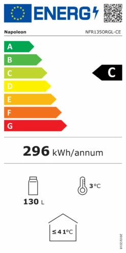 Napoleon Outdoor - Kühlschrank, 135 Liter, Rechtsdrehende Tür Mit Doppelverglasung Und LED Beleuchtung - Wasserdicht Nach IP24 -GrillProfi Verkaufs-Shop Napoleon Kuehlschrank Energieeffizienz
