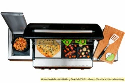 Outdoorchef Dualchef S 425 G Edelstahl Gasgrill Mit Seitenkocher + Blazing Zone Infrarotbrenner + DGS Gusseisen Grillrost 2 Stk. + DGS Gemüse Grillrost 2 Stk. -GrillProfi Verkaufs-Shop Outdoorchef Dualchef S 425 G Pizzastein Seitenkocher
