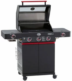 Rösle Videro G3-S VARIO+ Schwarz Gasgrill - FC Bayern Edition - Inkl. FC Bayern Abdeckhaube, Barbecue Grillzange Und Burgerpresse -GrillProfi Verkaufs-Shop Roesle Videro G3 S FC Bayern Deckel offen 1