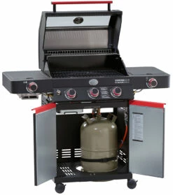 Rösle Videro G3-S VARIO+ Schwarz Gasgrill - FC Bayern Edition -GrillProfi Verkaufs-Shop Roesle Videro G3 S FC Bayern Unterschrank offen