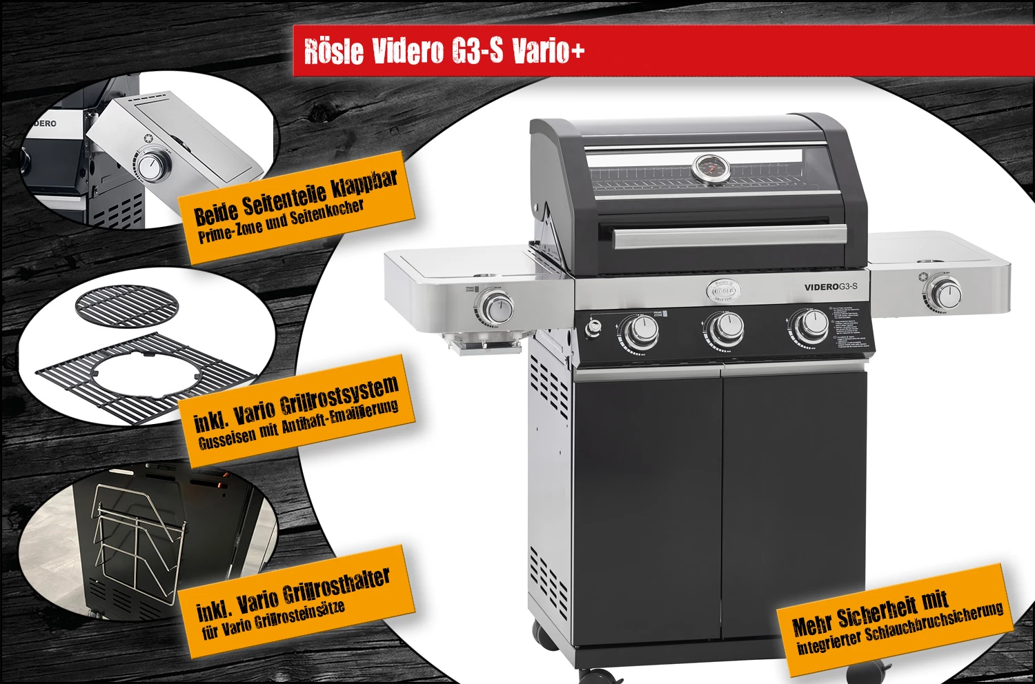 Rösle Gasgrill Videro G3-S VARIO+ Schwarz - Modell 2023 - X-DEAL Inkl. Abdeckhaube Und Grillplatte 6 Rösle Gasgrill Videro G3-S VARIO+ Schwarz - Modell 2023 - X-DEAL Inkl. Abdeckhaube Und Grillplatte – Bild 4