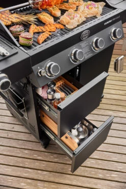 Rösle Gasgrill Videro Pro G4-S Vario+ Mattschwarz - Modell 2023 -GrillProfi Verkaufs-Shop RoesleVidero Pro G4 S Detail Unterschrank Schubladen